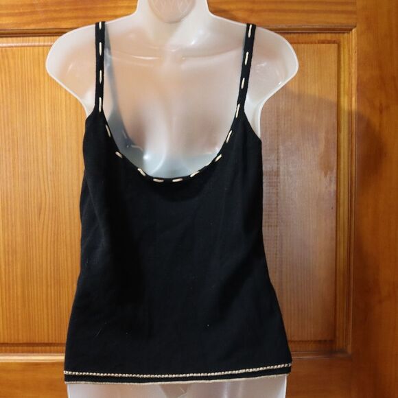 Max Studio Black Tan Cashmere Camisole Tie Front Going Out Top Medium - Picture 9 of 13